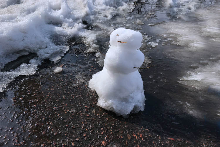 Sneeuwpop sterft tragische smeltdood, omstanders doen niets